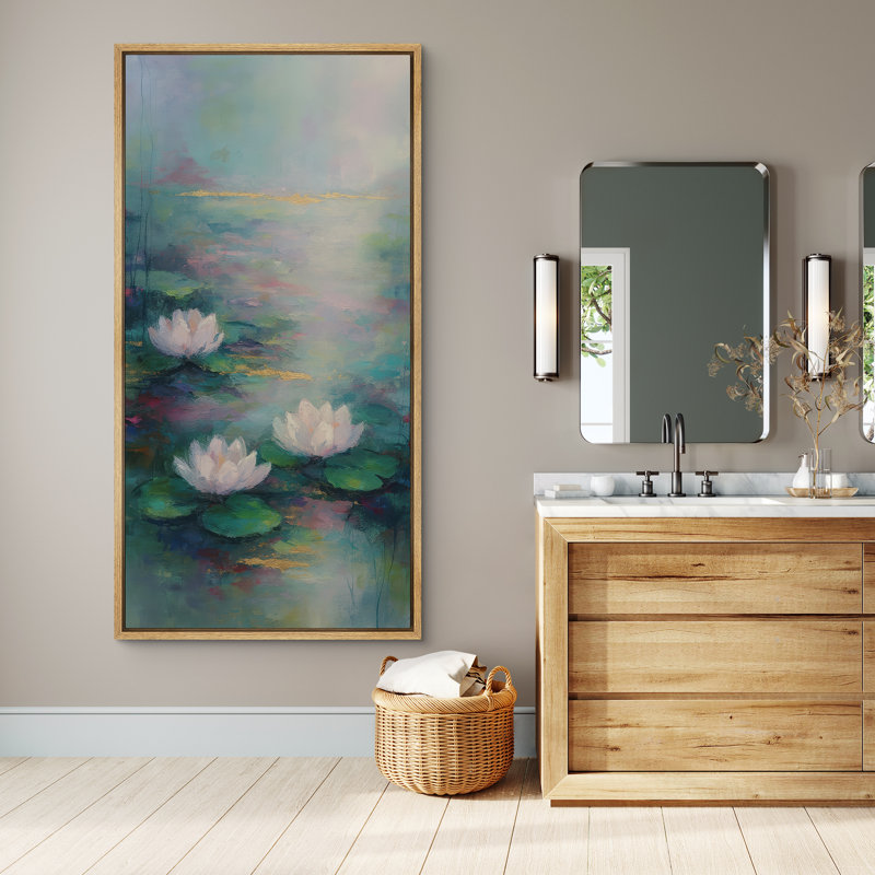 Art mural encadré de nénuphars - impression botanique florale pour décoration murale moderne, H 60 po x l 30 po, Naturel