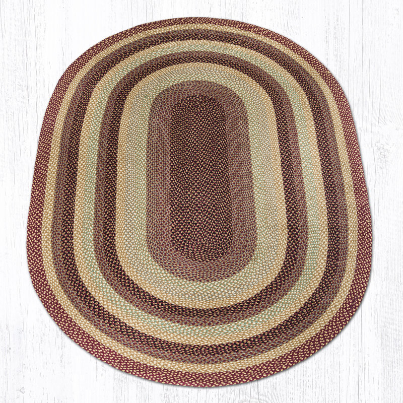 Earth Rug Burgundy/Gray/Cream Heart Braided Rug Rustic Farmhouse, Novelty 1'8" x 2'6"