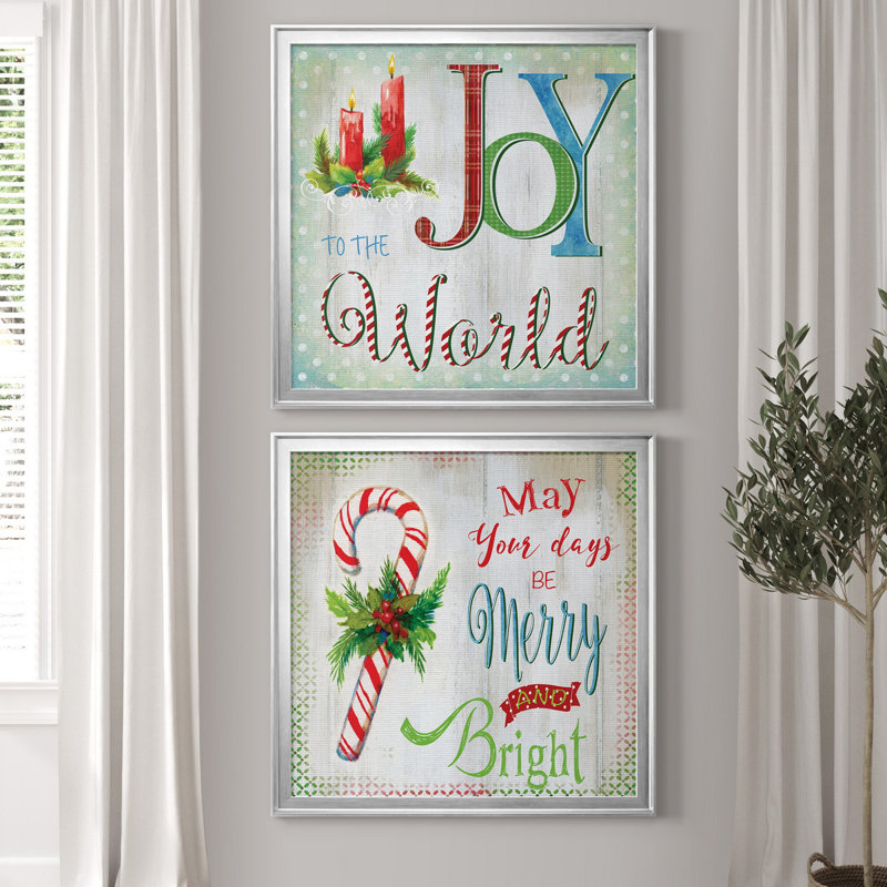 «Candle Joy», ensemble de 2 reproductions d'art textuel encadrées, H 17,5 po x l 35 po x P 1,5 po, Toile encadrée argentée