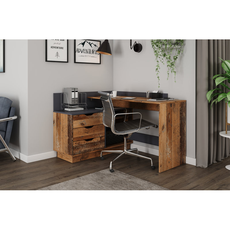 Thoman L-Shaped Writing Desk, Dark Brown/Black