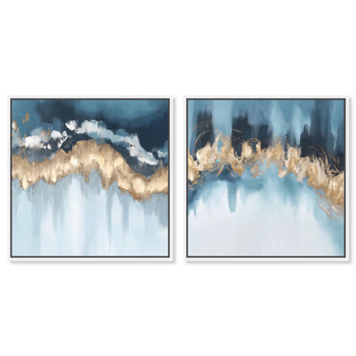 "Serene Abstract Duet", reproduction d'art sur toile par Art Remedy, cadre blanc, 24 x 24
