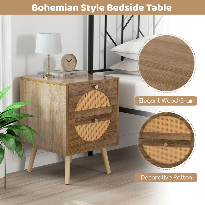 40cm W Solid + Manufactured Wood Bedside Table