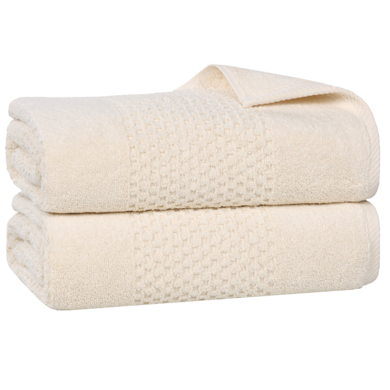 Playa Zero Twist Cotton Medium Weight Solid Waffle Textured Bath Sheets, Ivory