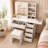43" W Makeup Vanity Set with Lighted Mirror and Stool, White