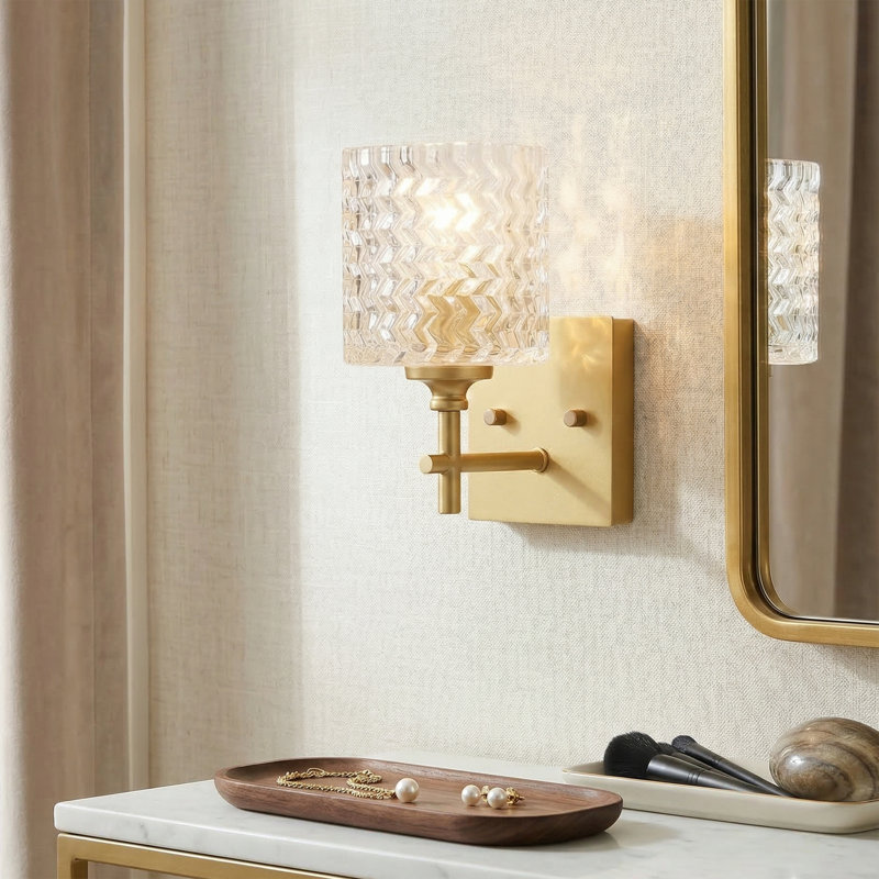 Gerberoy 1-Light Gold Modern Dimmable Wall Sconce with Textured Glass Shade