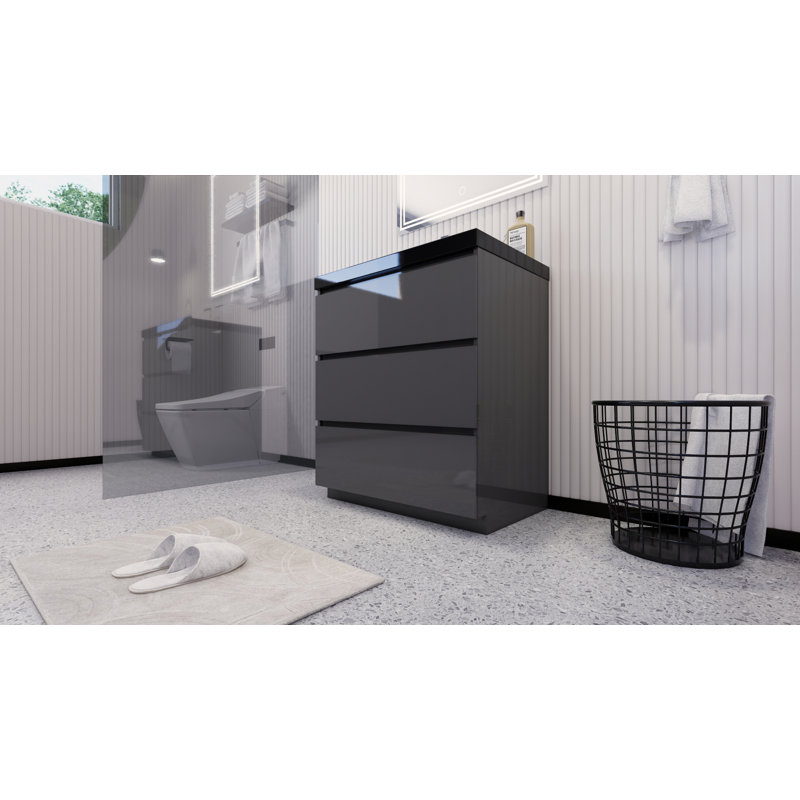 Santrice 29.5'' Single Bathroom Vanity with Acrylic Top, Hight Gloss Gray