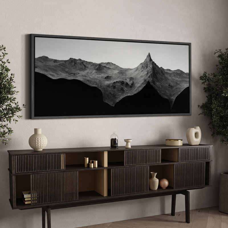 Grande impression sur toile encadrée, impression de paysage de montagne pour un décor moderne, Noir, H 30 po x l 60 po