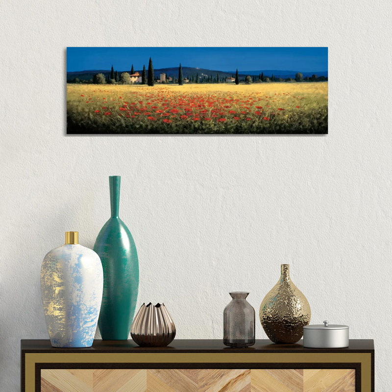 Tuscan Panorama, Poppies - Wrapped Canvas Panoramic Print, 30.48 cm H x 91.44 cm W
