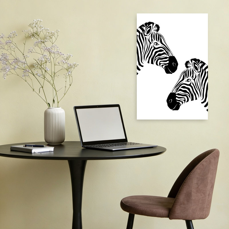 Monochrome Zebra Duo Abstract Contemporary Zebra Wall Art Print by Martina - Wrapped Canvas Print, 60.96cm H x 40.64cm W