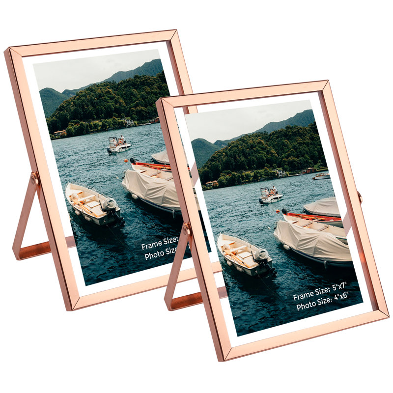 Cadre flottant en métal avec verre véritable, 5 po x 7 po, Or rose