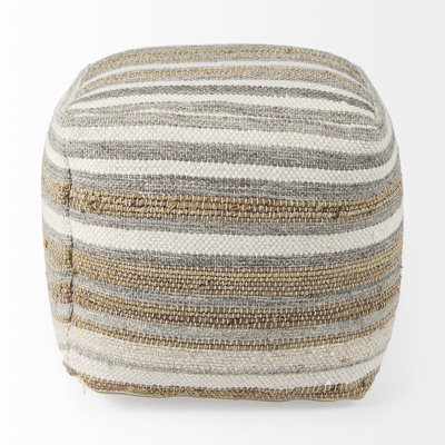 Pouf rayé blanc / taupe / gris 0H