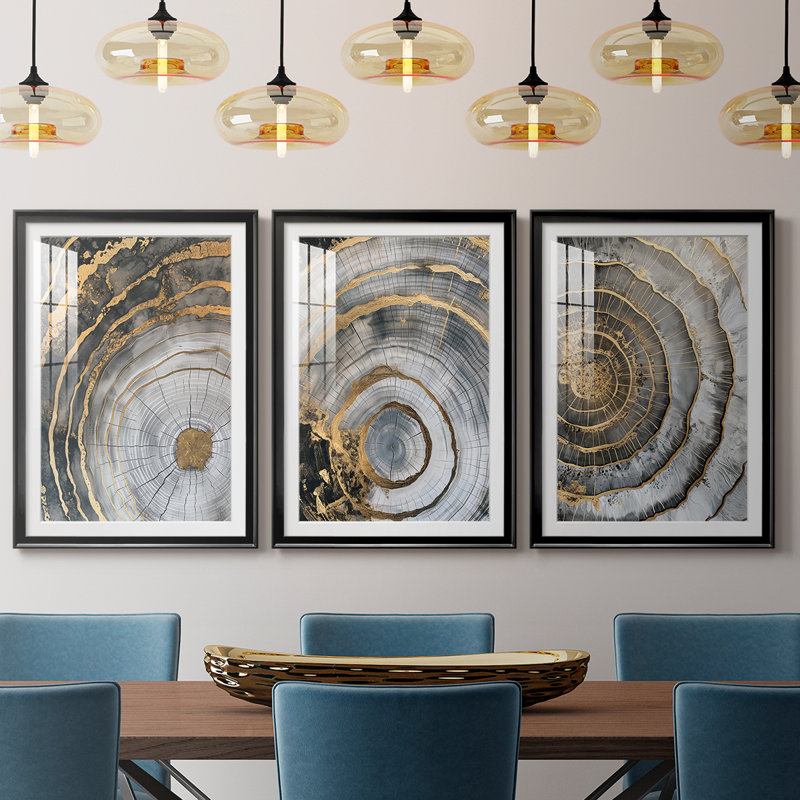 ABSTRACT Series CCLX III - Impression sur mesure avec cadre de qualité supérieure - 3 pièces, Noir, H 30 po x l 63 po