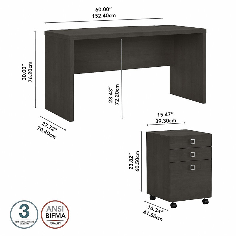 Echo 2 Piece Computer Desk Office Set, Charcoal Maple
