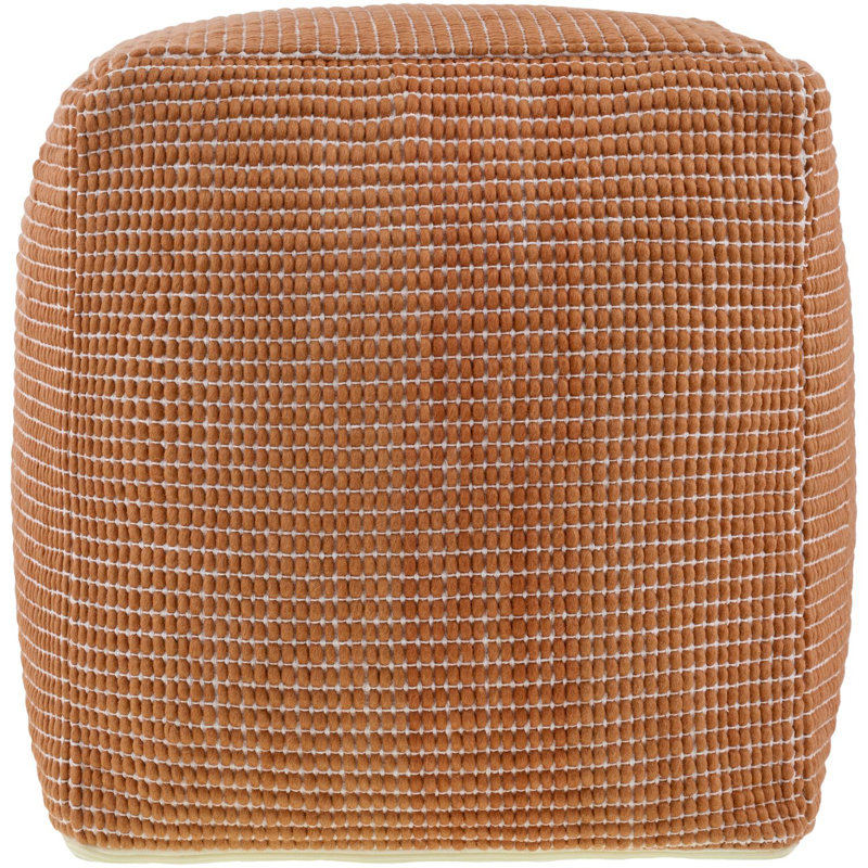 Square Orange Cotton Wool Upholstered Pouf