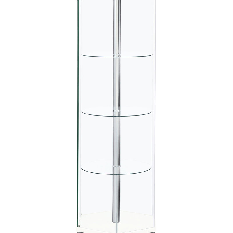 Hexagonal Clear Glass Four - Shelf White Cabinet For A Modern And Elegant Decorative Presentation Tier Curio To Improve Your Display Setup