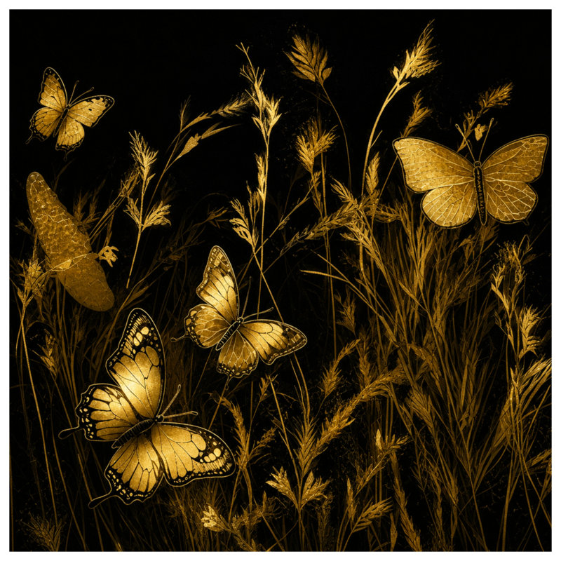 Golden Butterflies On Grass Comforter, Queen