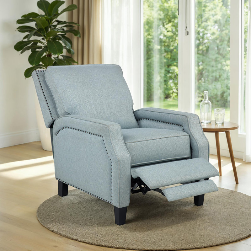 Montour 30” Wide Nail – Head Upholstered Push Back Recliner, Blue Linen