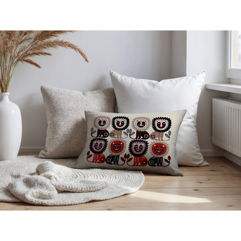 Oreiller rectangulaire intérieur / extérieur Bako Lion, Rectangle H 18 po x l 25 po, Rouge