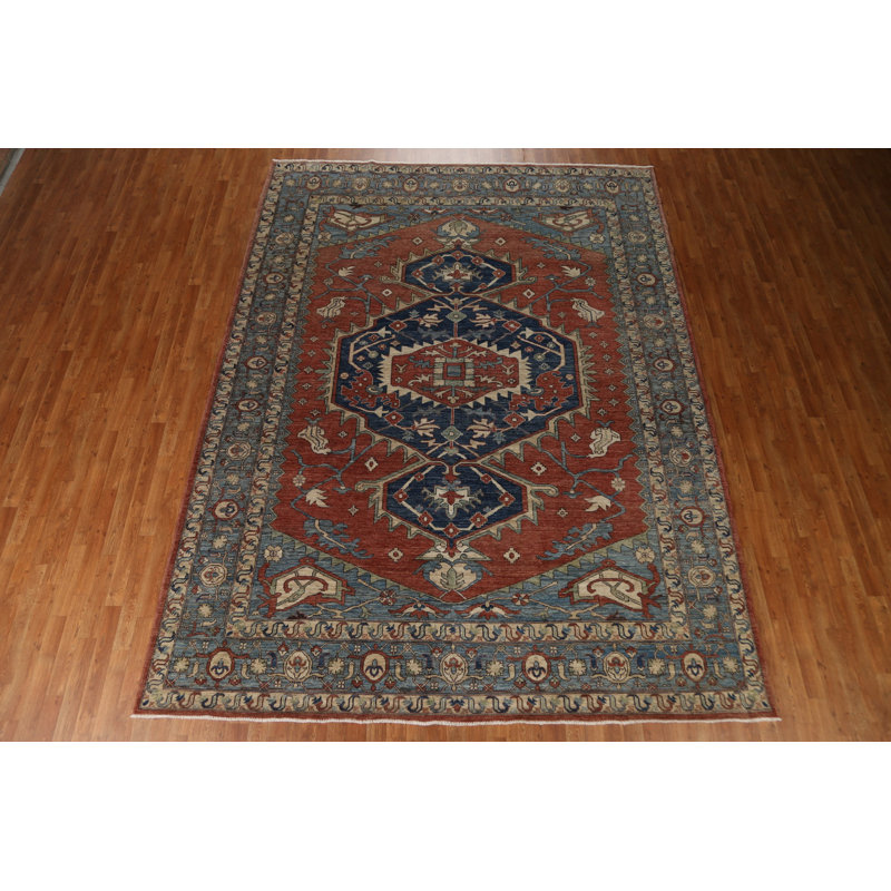 Tapis oriental Heriz à teinture végétale noué à la main 9 x 12