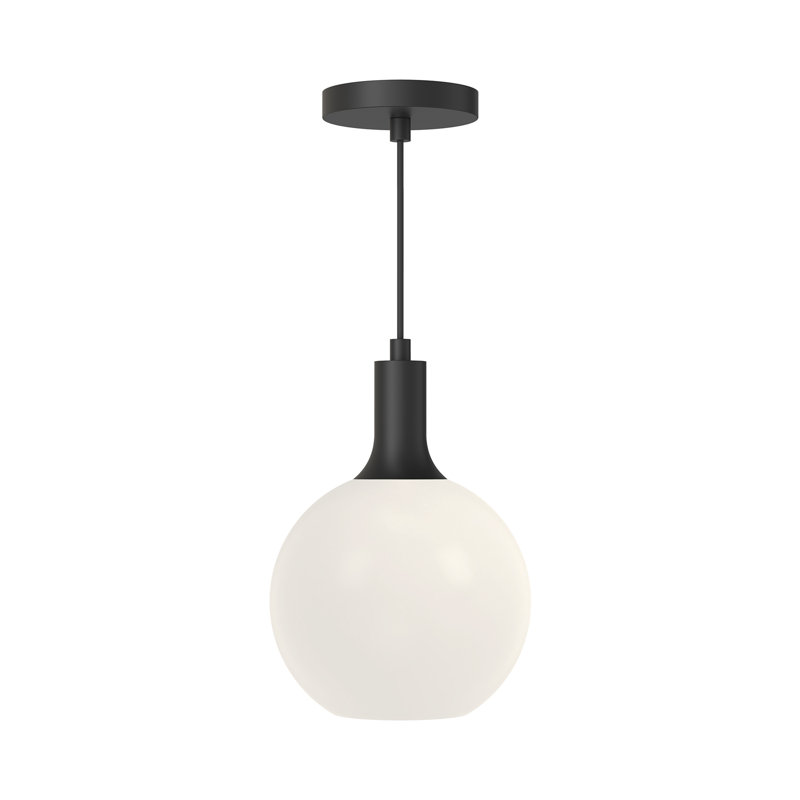 Castilla Mini Globe Pendant in Matte Black with Opal Glass Shade