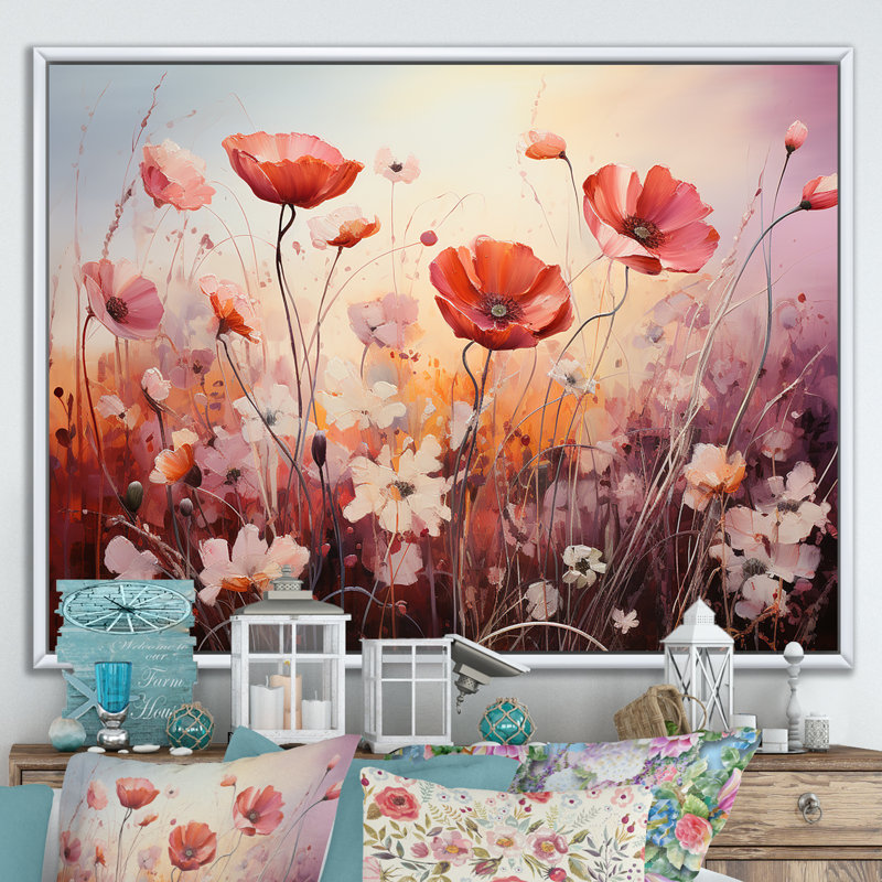 Rose et cramoisi rose - Étreinte, H 30 po x l 40 po x P 1,5 po, Cadre flottant blanc