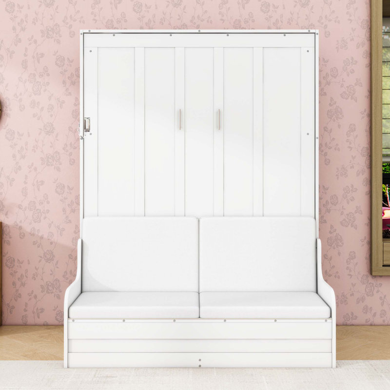 Lit escamotable en bois avec coussin, Blanc