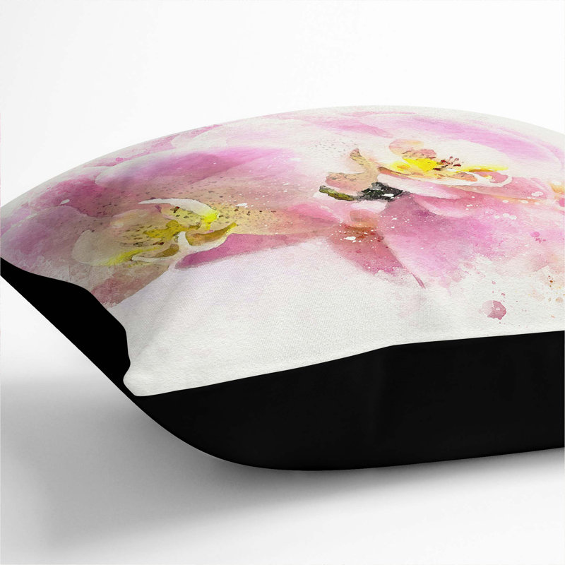 Pink Orchid Flower Cushion with Filling, Black, 40cm H x 40cm W x 15cm D
