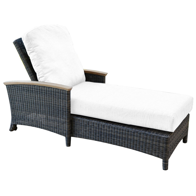 Bella Outdoor Teak Chaise Lounge, Canvas Natural Sunbrella® Canvas, Brown