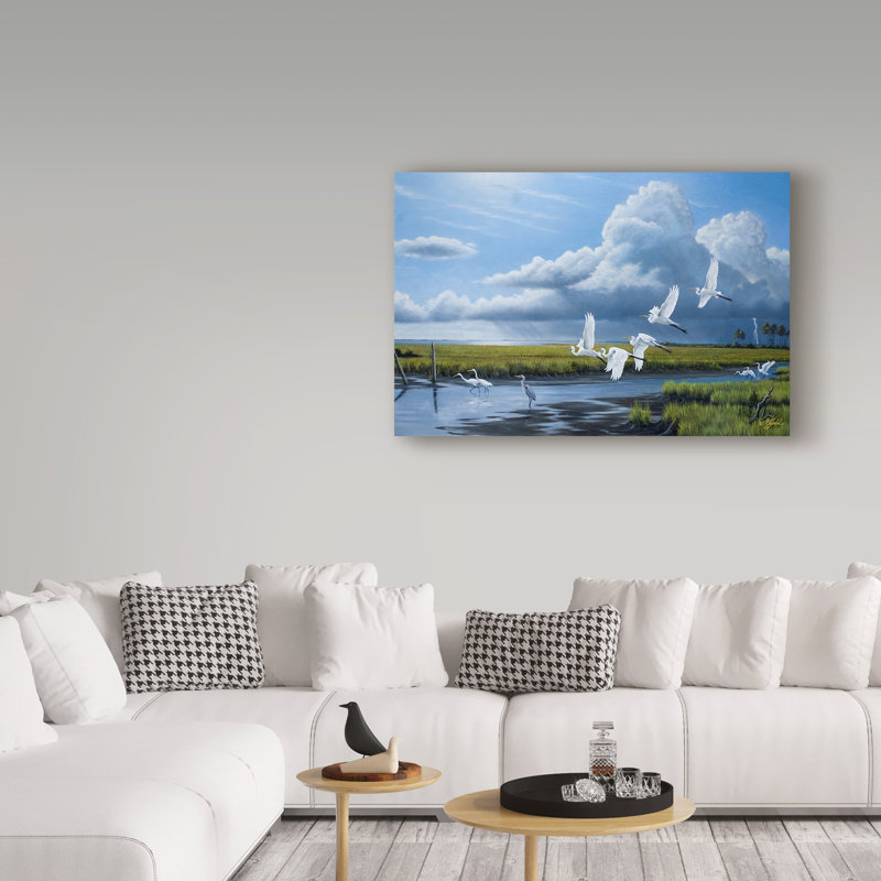 «Summer Storm Egrets» par Berrien, impression sur toile tendue, H 16 po x l 24 po x P 2 po