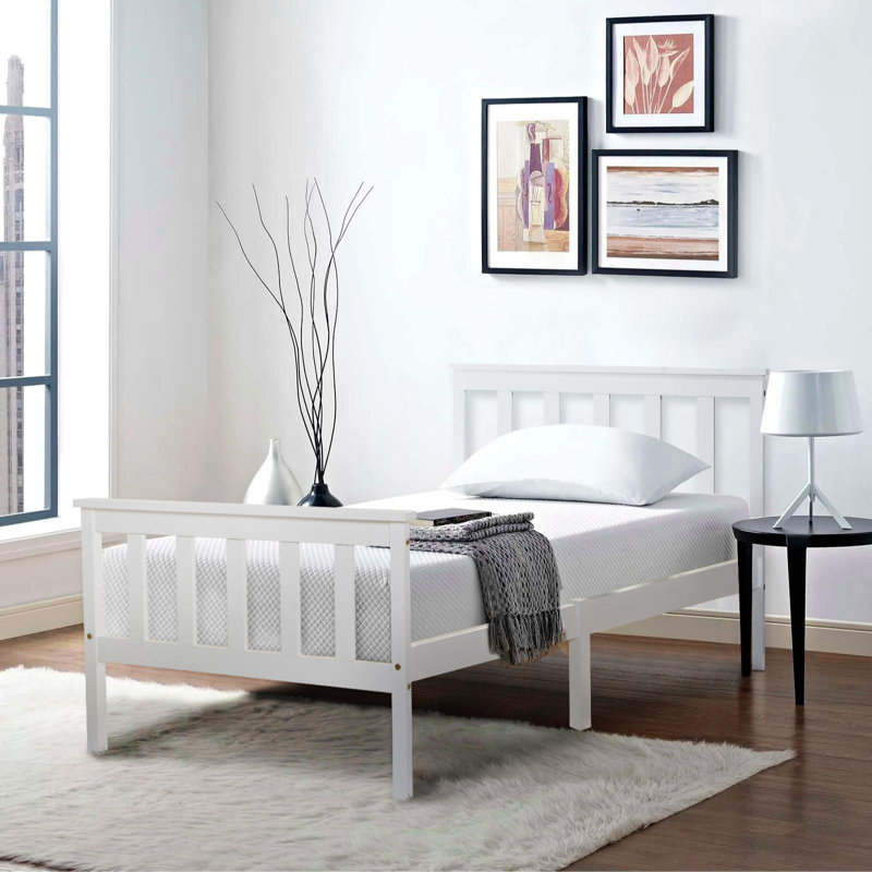Wooden Bed Single Bed Frame With Slatted Frame Wooden Bed With Headboard, European Single (90 x 200cm)