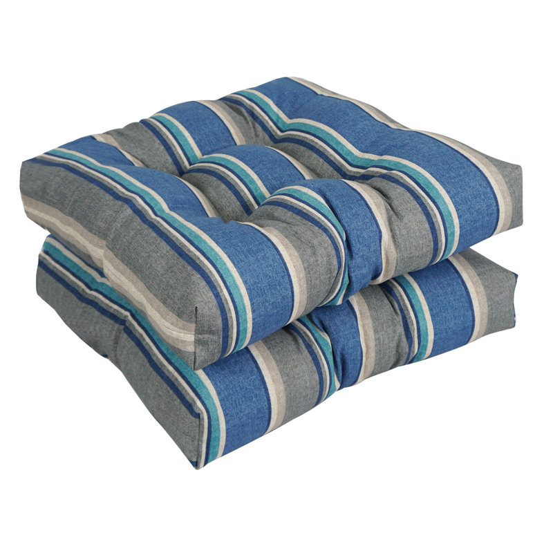 19-Inch Square Outdoor Tufted Dining Chair Cushions (Set Of 2), Blue/Grey/Sovaro Denim Floral