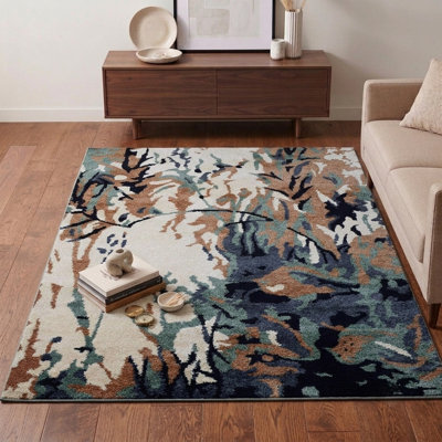 Abstract 5' x 8' Hand Knotted Silk Multicolor Rectangle Indoor Area Rug