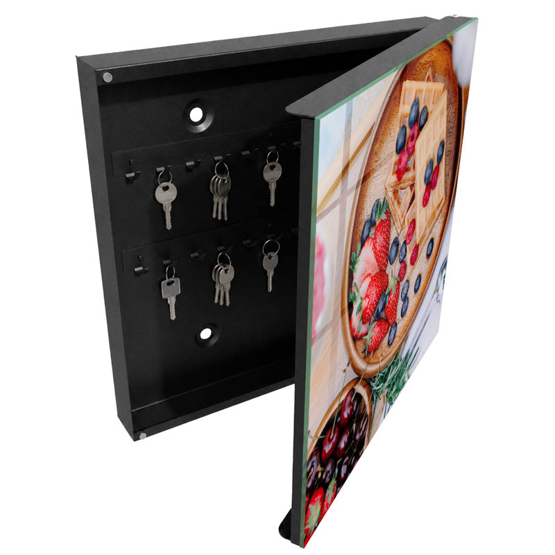 Key box for home, Opens to the left, 30x30x5, White, Waffles with fruit on a wooden plate, 