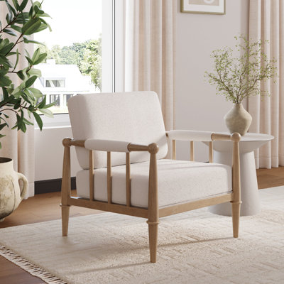 Boucle Accent Chair Rounded Wood Frame