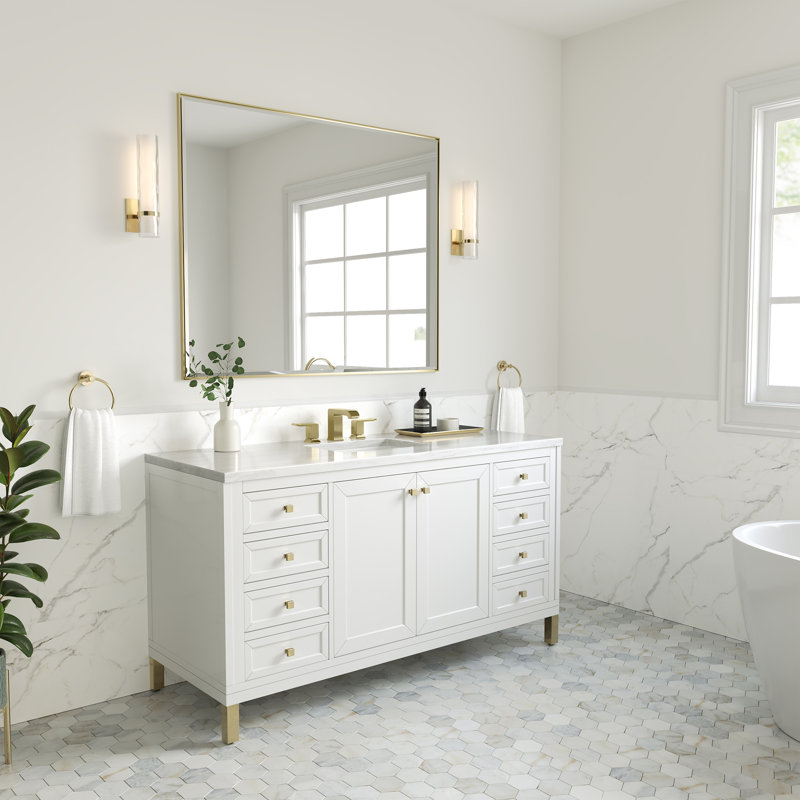 Chicago 60'' W Double Vanity, Charcoal Soapstone, Glossy White, 8" Widespread