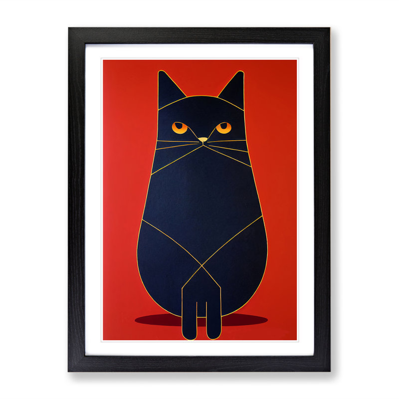 Modern Cat No.2 Abstract - Framed Print, Black Framed, 64cm H x 46cm W x 2cm D
