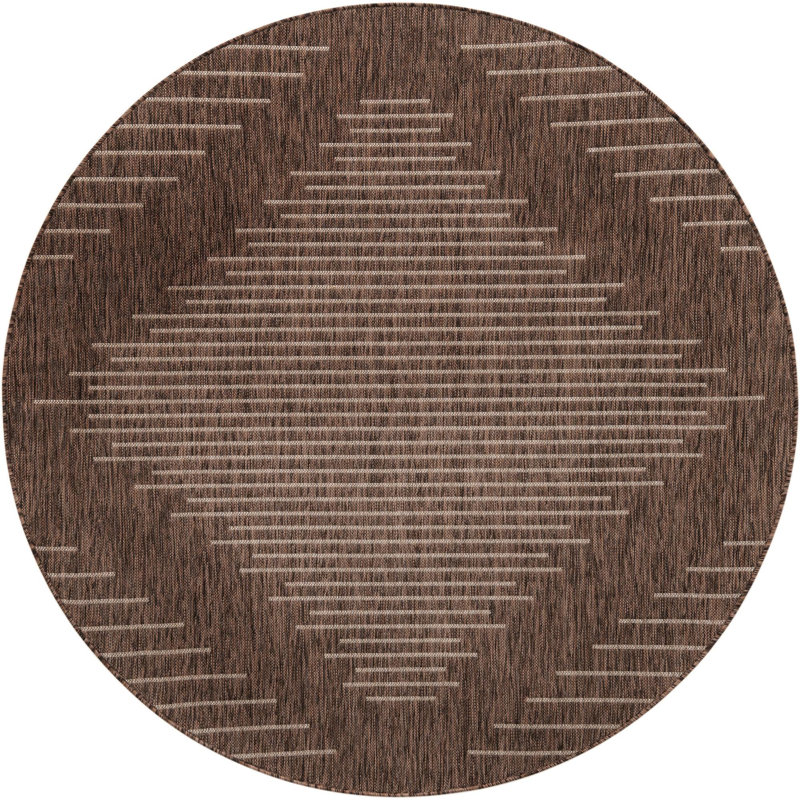 Tapis en polypropylène tissé à la machine en brun / ivoire Wallington, Rond 6 pi