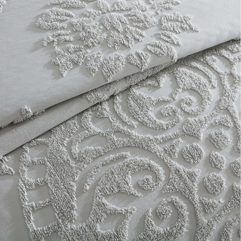 Medallion Cotton Farmhouse / Country Quilt, Queen, Gray
