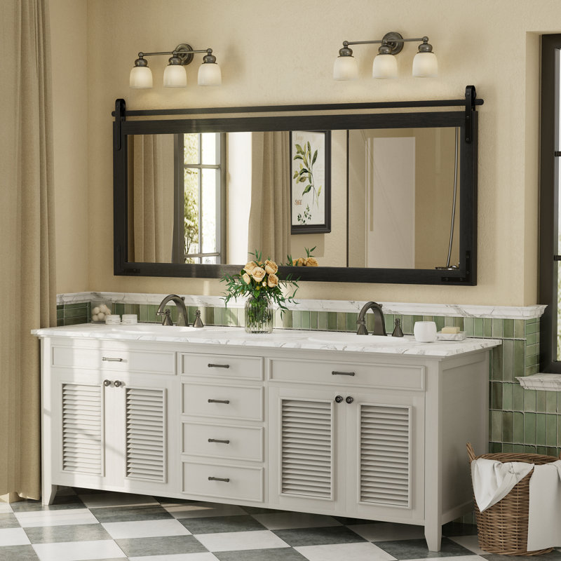 Miroir mural Amara Rustic Farmhouse, 72 po x 32 po; Horizontale, Noir