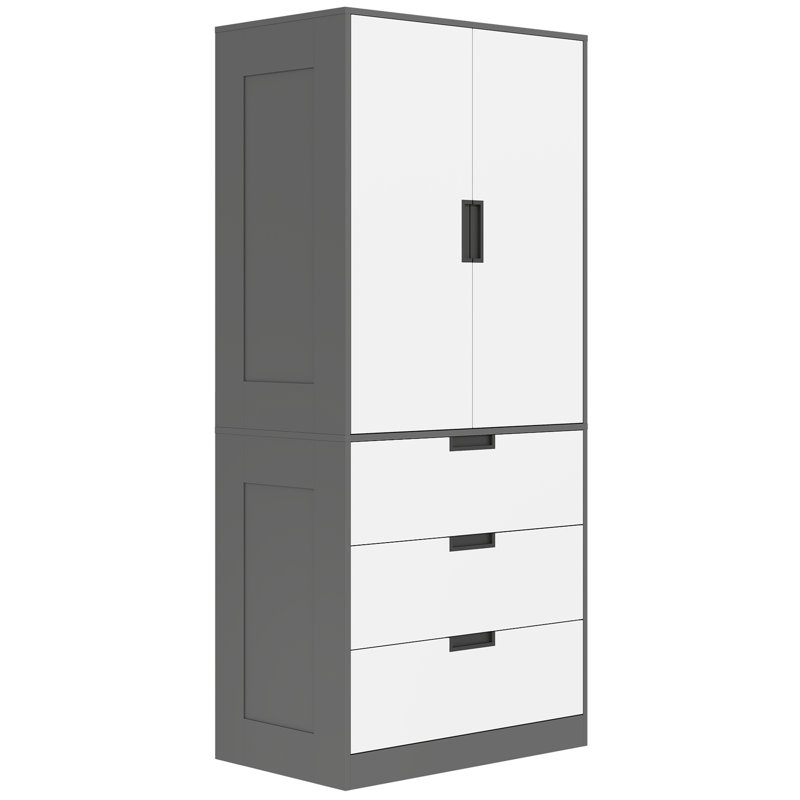 Keiralyn 2 Door Manufactured Wood Wardrobe, White/Grey