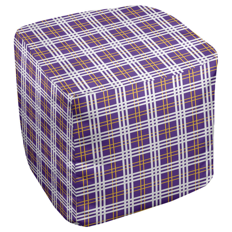 Repose-pieds pouf carré à carreaux Minnesota, Mélange de polyester mauve / or / blanc, H 18 po x l 18 po x P 18 po