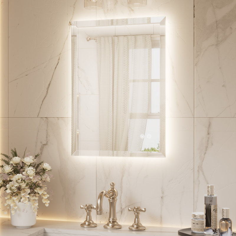 Beveled LED Backlit Bathroom Vanity Mirror, 28" x 20"
