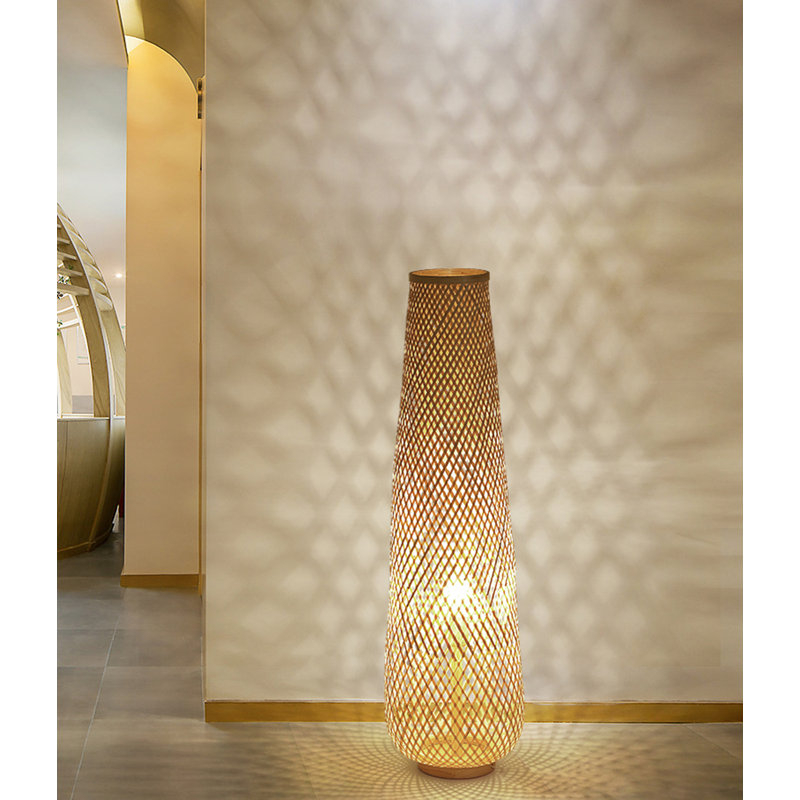 Lampe sur pied en bois massif tissé de bambou de style japonais