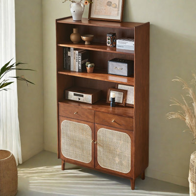 Modern Versatile Rattan Solid Wood Bookcase