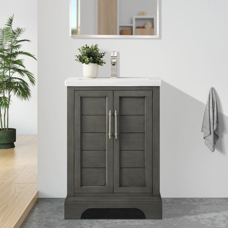  Ensemble de meuble-lavabo simple 24 po 24 po, Gris argenté