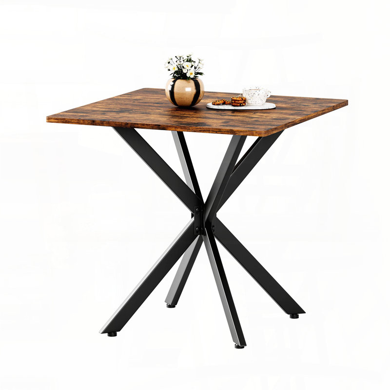 Rustic Square Side Table with X-Frame Metal Legs (31.5", Industrial Farmhouse), Brown