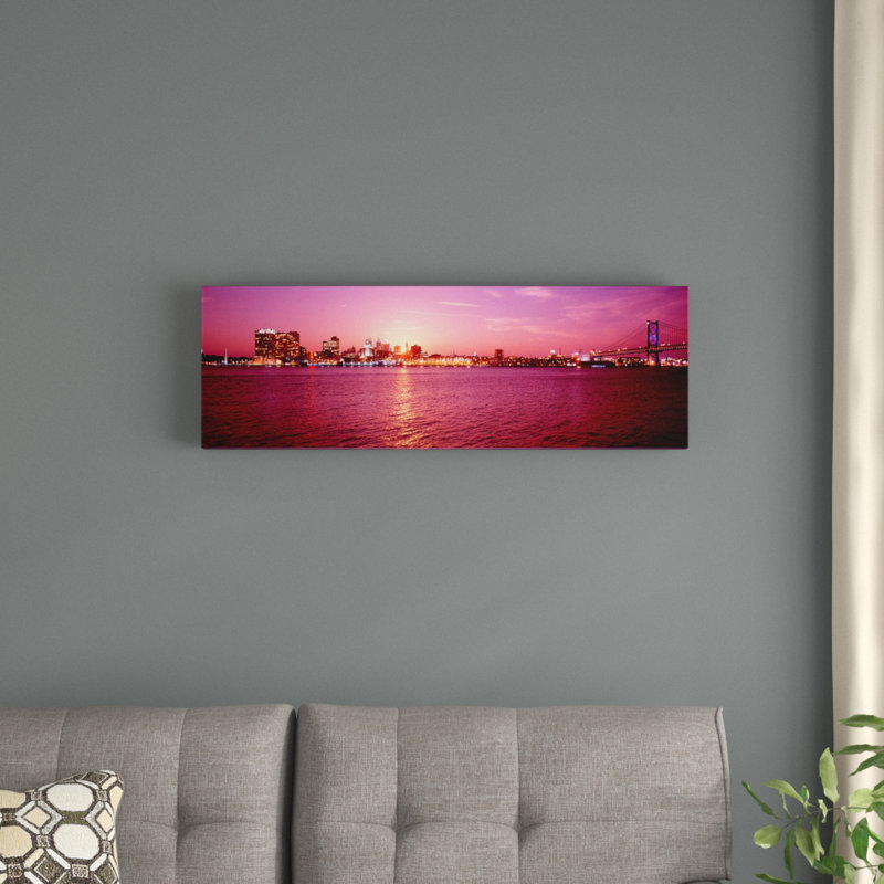 «Pennsylvania, Philadelphia at Dusk», reproduction de photo sur toile, H 12 po x l 36 po x P 1,5 po, Toile avec cadre noir