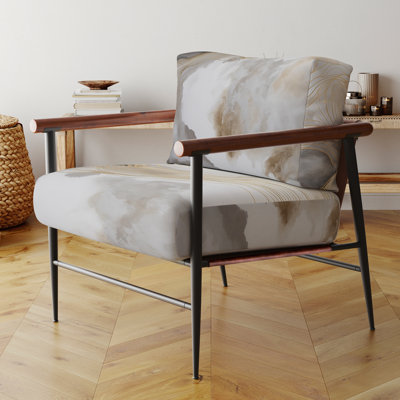 Fauteuil minimaliste en velours avec motif abstrait doré et gris en V, fauteuil d'appoint doré