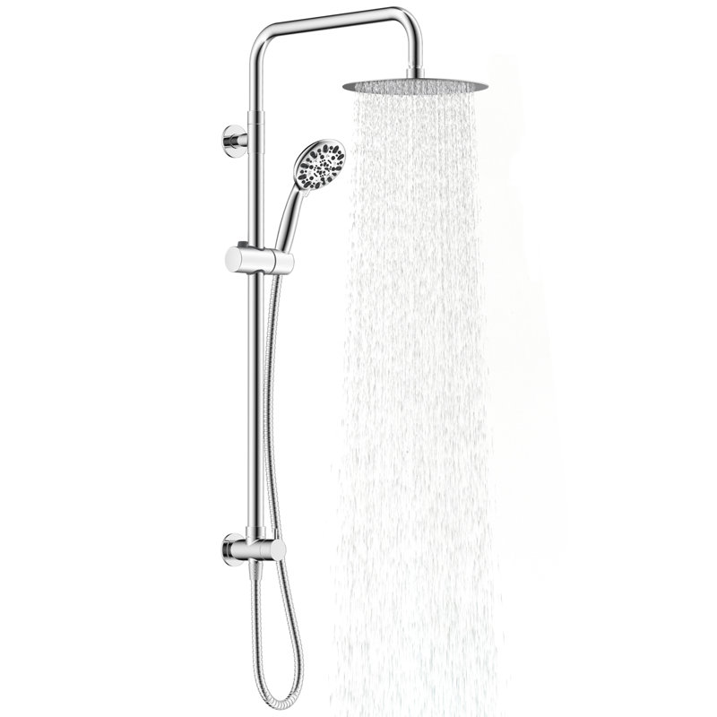 Chrome Adjustable Height Rainfall Shower System with Handheld