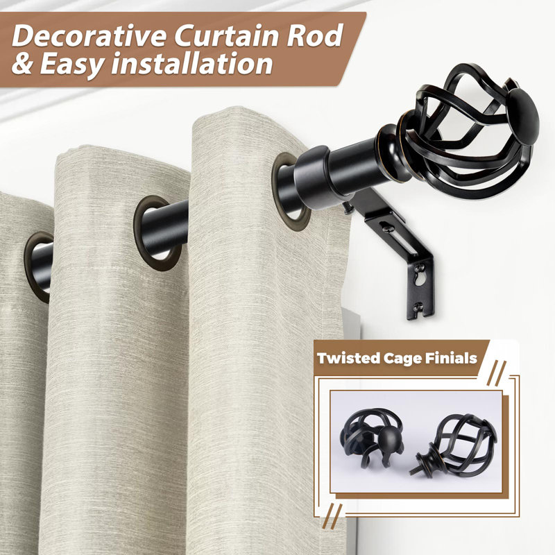 Tringle à rideaux robuste de 1 pouce, longues tringles à rideaux décoratives simples, extrémité de cage torsadée, 31" - 59"
